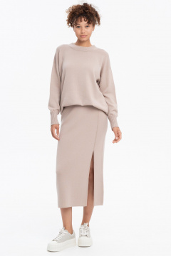 Бежевый трикотажный юбка с мягкими складками AREOLA 10679 мокка - фото 1