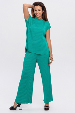 Зеленые брюки плиссе с шелковистой текстурой AREOLA 10793 мелисса - фото 1