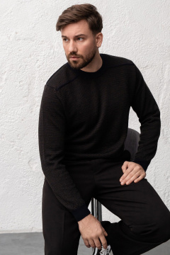 Джемпер из шерсти Меринос с полосками и классическим кроем AREOLA 10960 т.синий/торф - фото 1