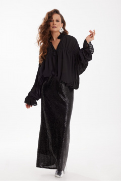 Нарядный комплект блузы и юбки с пайетками и текстилем ElPaiz 1170 - фото 2