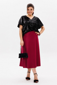 Красивая юбка из атласа с косым кроем и молнией Anelli 1291 вишневая_наливка - фото 5
