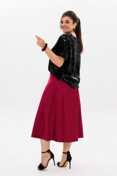Красивая юбка из атласа с косым кроем и молнией Anelli 1291 вишневая_наливка - фото 3