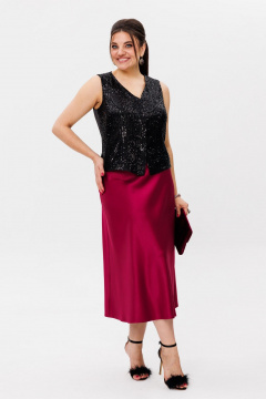 Красивая юбка из атласа с косым кроем и молнией Anelli 1291 вишневая_наливка - фото 2