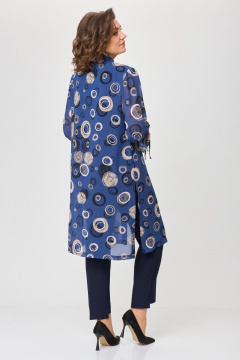 На каждый день костюм туника топ и брюки из текстиля и шифона БАГРЯНИЦА 5050 синий/круги - фото 3