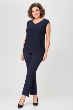 На каждый день костюм туника топ и брюки из текстиля и шифона БАГРЯНИЦА 5050 синий/круги - фото 5