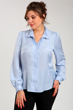 Блуза прямого силуэта с вытачками и присборенными рукавами Таир-Гранд 62439 голубой - фото 4