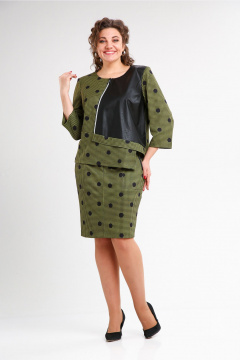 Женский костюм из трикотажа с юбкой и ассиметричной блузой Rishelie 977 зеленый-черный - фото 3