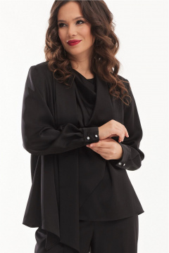Комплект из блузы и брюк из струящейся ткани с атласным блеском Магия моды 2505 черный - фото 3