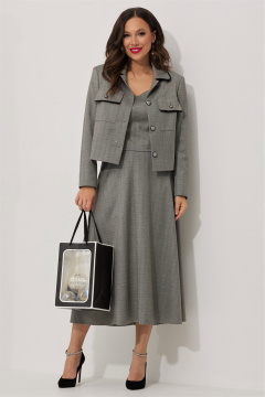 Комплект жакета, топа и юбки из тканевой с пайетками Магия моды 2528 серый - фото 1