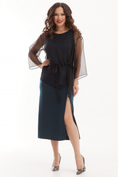 Нарядное платье и блуза из струящейся органзы Магия моды 2529 изумрудный - фото 1