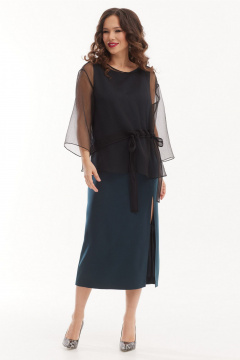 Нарядное платье и блуза из струящейся органзы Магия моды 2529 изумрудный - фото 4