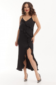 Платье-комбинация свободное с боковым разрезом из атласа Магия моды 2530 черный - фото 4