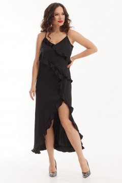 Платье-комбинация свободное с боковым разрезом из атласа Магия моды 2530 черный - фото 3