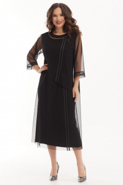 Платье нарядное свободное из сетки и трикотажа с пайетками Магия моды 2535 черный - фото 3