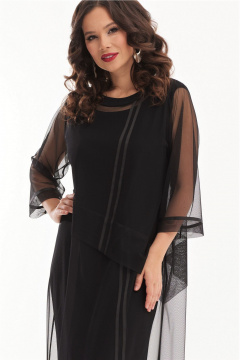 Платье нарядное свободное из сетки и трикотажа с пайетками Магия моды 2535 черный - фото 2