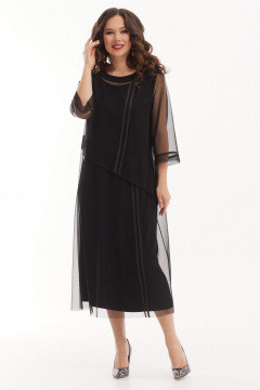 Платье нарядное свободное из сетки и трикотажа с пайетками Магия моды 2535 черный - фото 1