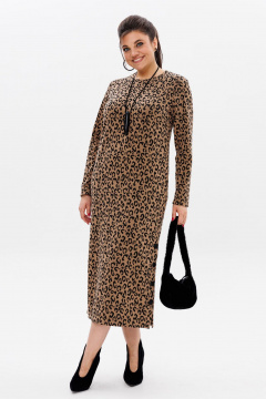 Платье прямого силуэта из трикотажа с боковой шлицей и карманами Anelli 1498 цейлонский_леопард - фото 1