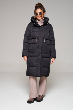 Зимнее пальто прямого силуэта с капюшоном черного цвета Beautiful&Free 6295 черный - фото 2