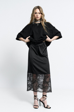Нарядная юбка из атласа и кружева с боковой молнией MilMil 1151 Вена_черный - фото 4