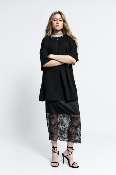 Нарядная юбка из атласа и кружева с боковой молнией MilMil 1151 Вена_черный - фото 3