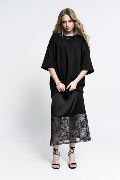 Нарядная юбка из атласа и кружева с боковой молнией MilMil 1151 Вена_черный - фото 2