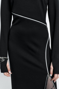 Платье с молниями-декором из трикотажа с разрезом на рукаве MilMil 1161 Флоренция_черный - фото 4