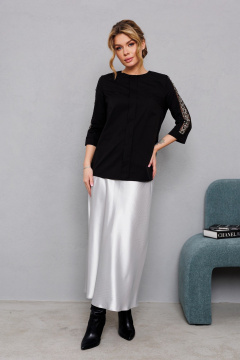 Черная хлопковая блузка с тесьмой и камнями для повседневного стиля AMORI 6455 чёрный - фото 4