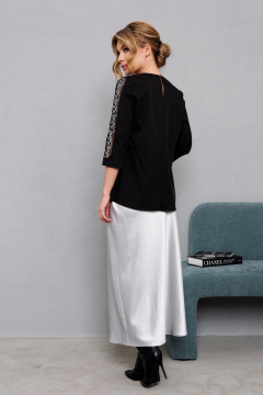 Черная хлопковая блузка с тесьмой и камнями для повседневного стиля AMORI 6455 чёрный - фото 5