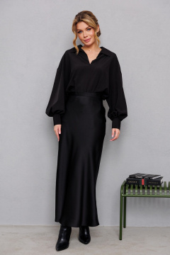 Объемная оверсайз блузка с широкими рукавами и глубоким вырезом AMORI 6456 чёрный - фото 4