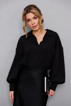 Объемная оверсайз блузка с широкими рукавами и глубоким вырезом AMORI 6456 чёрный - фото 1