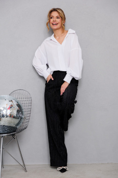 Объемная белая блузка с широкими рукавами и модным воротником AMORI 6456 белый - фото 2