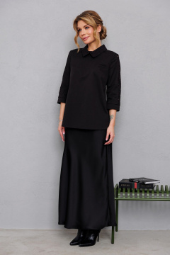 Черная хлопковая блузка с ришелье и пуговичной спинкой AMORI 6457 чёрный - фото 4