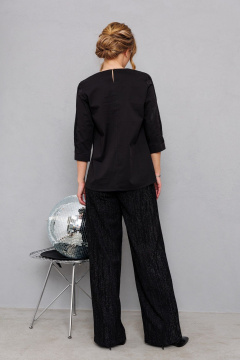 Черная хлопковая блузка с кружевной отделкой и пуговицами AMORI 6458 чёрный - фото 5
