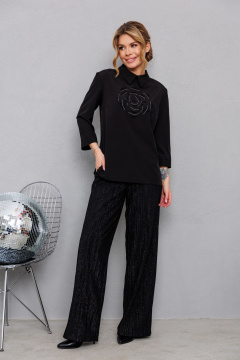 Нарядная черная блузка с дизайнерской аппликацией и бусинами AMORI 6459 чёрный - фото 4