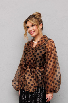 Туника из органзы с горохами и съемным поясом Anastasia 1061 кофе - фото 5