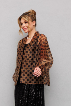 Туника из органзы с горохами и съемным поясом Anastasia 1061 кофе - фото 4