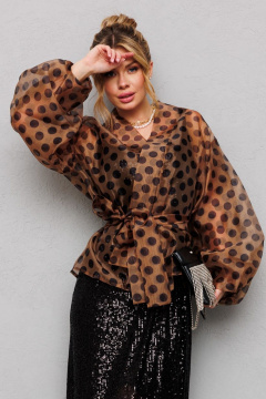 Туника из органзы с горохами и съемным поясом Anastasia 1061 кофе - фото 1