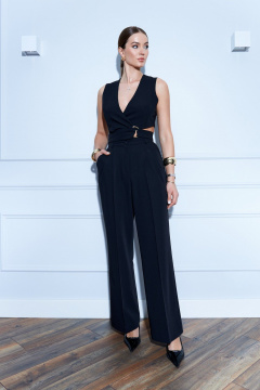 Элегантный костюм жилетка и брюки палаццо с поясом EZER 2002 черный - фото 2
