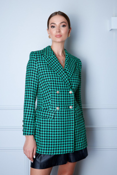Приталенный жакет из черно-белой гусь-лапки с золотыми пуговицами EZER 1003 черно-зеленый - фото 5