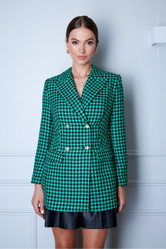 Приталенный жакет из черно-белой гусь-лапки с золотыми пуговицами EZER 1003 черно-зеленый - фото 1