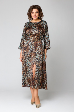 Платье миди с рукавом ¾ из текстильной ткани Danaida 2131 леопард_изумрудный - фото 5