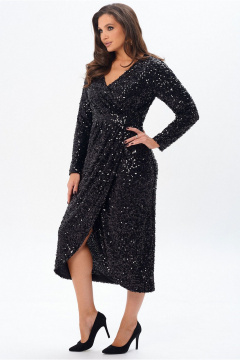 Платье с запахом на пуговицах из тюля и текстиля Mislana 1161 черный - фото 3