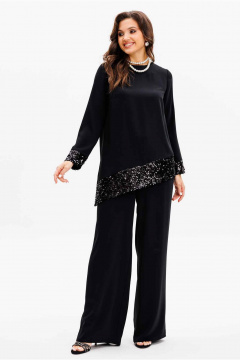 Черный костюм с блузой и брюками палаццо на резинке Mislana 1136 - фото 3