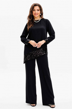 Черный костюм с блузой и брюками палаццо на резинке Mislana 1136 - фото 1