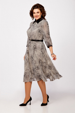 Платье кружевное из шифона с разрезом и поясом Swallow 804 слоновая кость,принт"ракушки" - фото 5