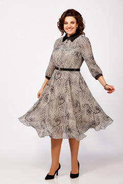 Платье кружевное из шифона с разрезом и поясом Swallow 804 слоновая кость,принт"ракушки" - фото 4