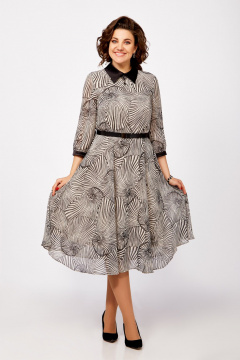 Платье кружевное из шифона с разрезом и поясом Swallow 804 слоновая кость,принт"ракушки" - фото 1