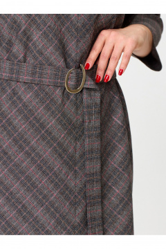 Прямое платье в клетку с рукавом летучая мышь и поясом Zlata 4440 - фото 5