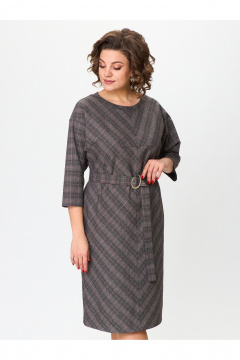 Прямое платье в клетку с рукавом летучая мышь и поясом Zlata 4440 - фото 4