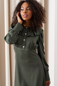 Платье юбка-клеш с рюшей и застежкой на потайную тесьму C. of PAPAYA NEW 1745 темно-зеленый - фото 5